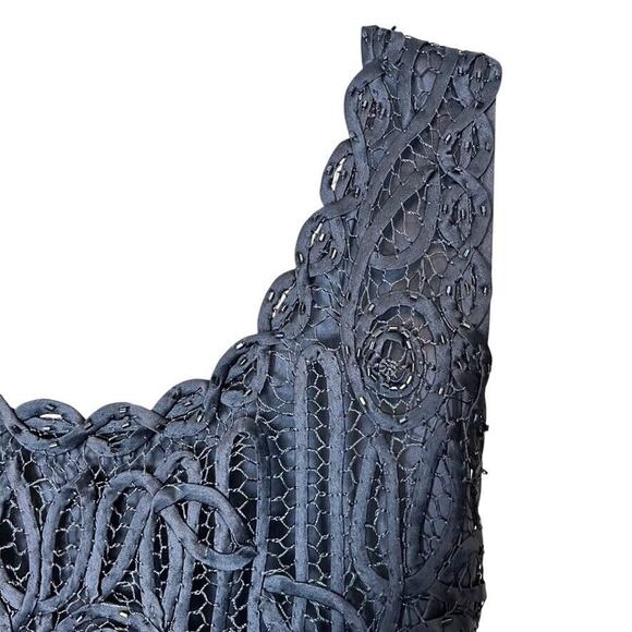 Soulmates Silk Whimsigoth Beaded Crochet Sleeveless Top Soutache Navy Satin sz S - Picture 13 of 16